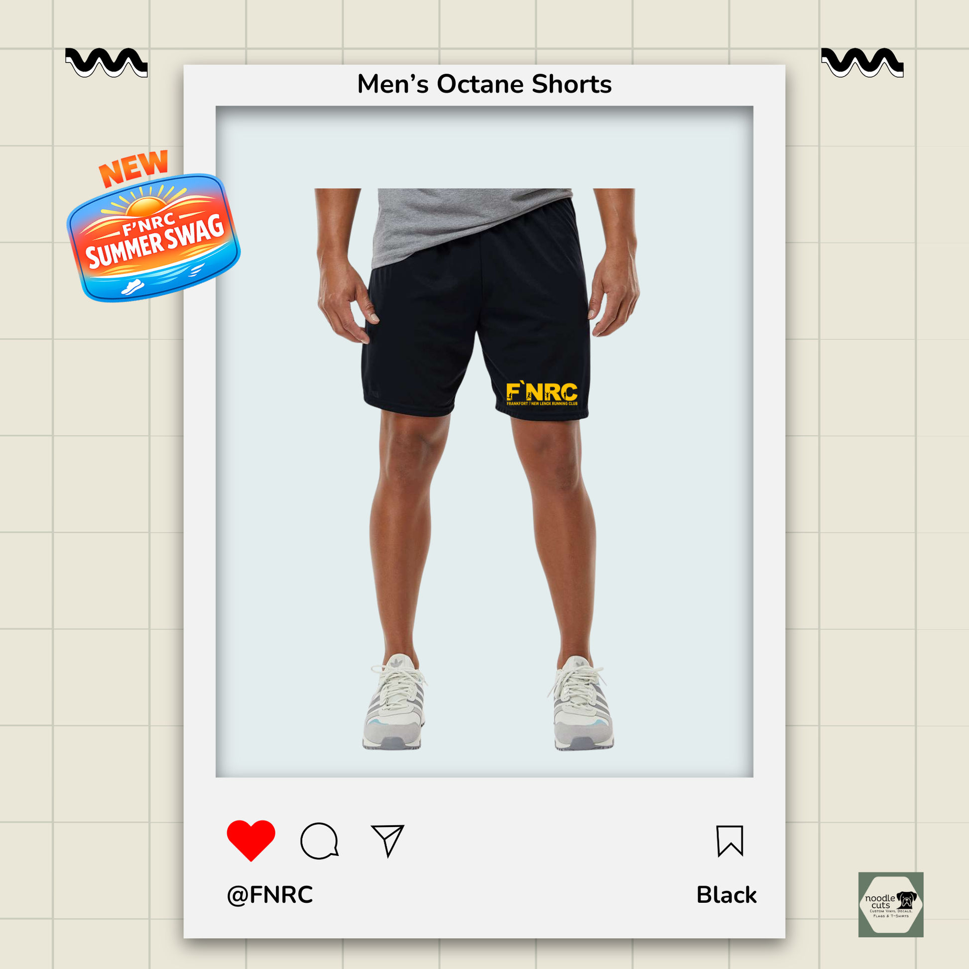 Front view of the Augusta Men's Octane Shorts in black featuring the FNRC Signature Logo in gold and black.
