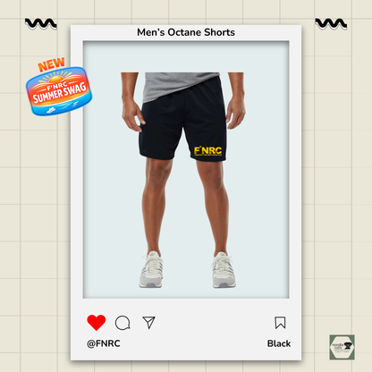 Front view of the Augusta Men's Octane Shorts in black featuring the FNRC Signature Logo in gold and black.