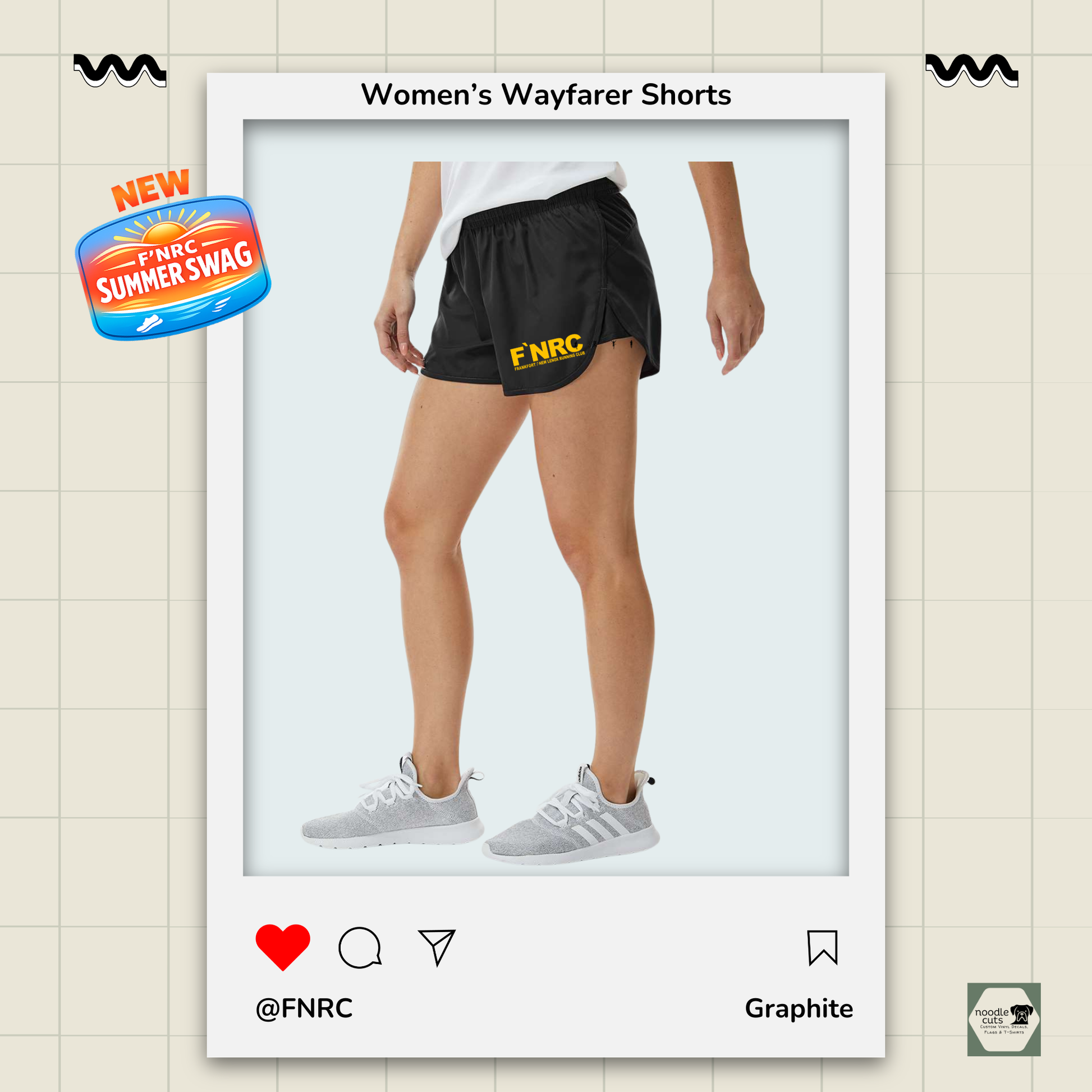 Side view of black Augusta Women's Wayfarer running shorts featuring the FNRC Signature Logo in gold and black.