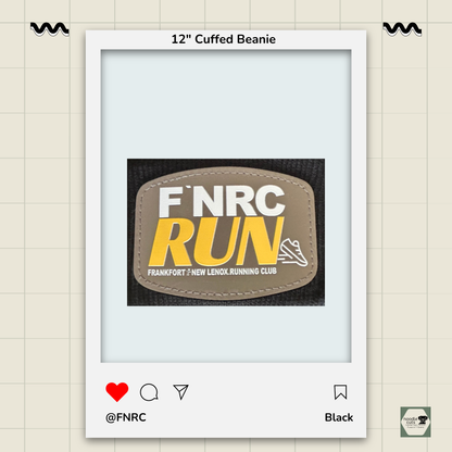 Close up view of the FNRC Run design in white and gold, framed by a product display border.
