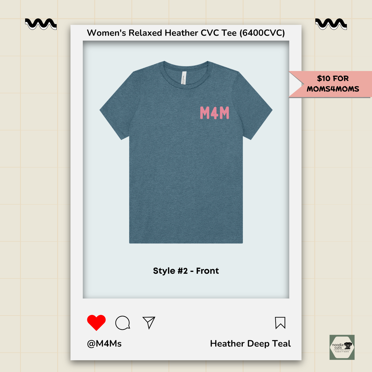 Moms4Moms Heather Deep Teal women's relaxed tee featuring small M4M left-chest logo