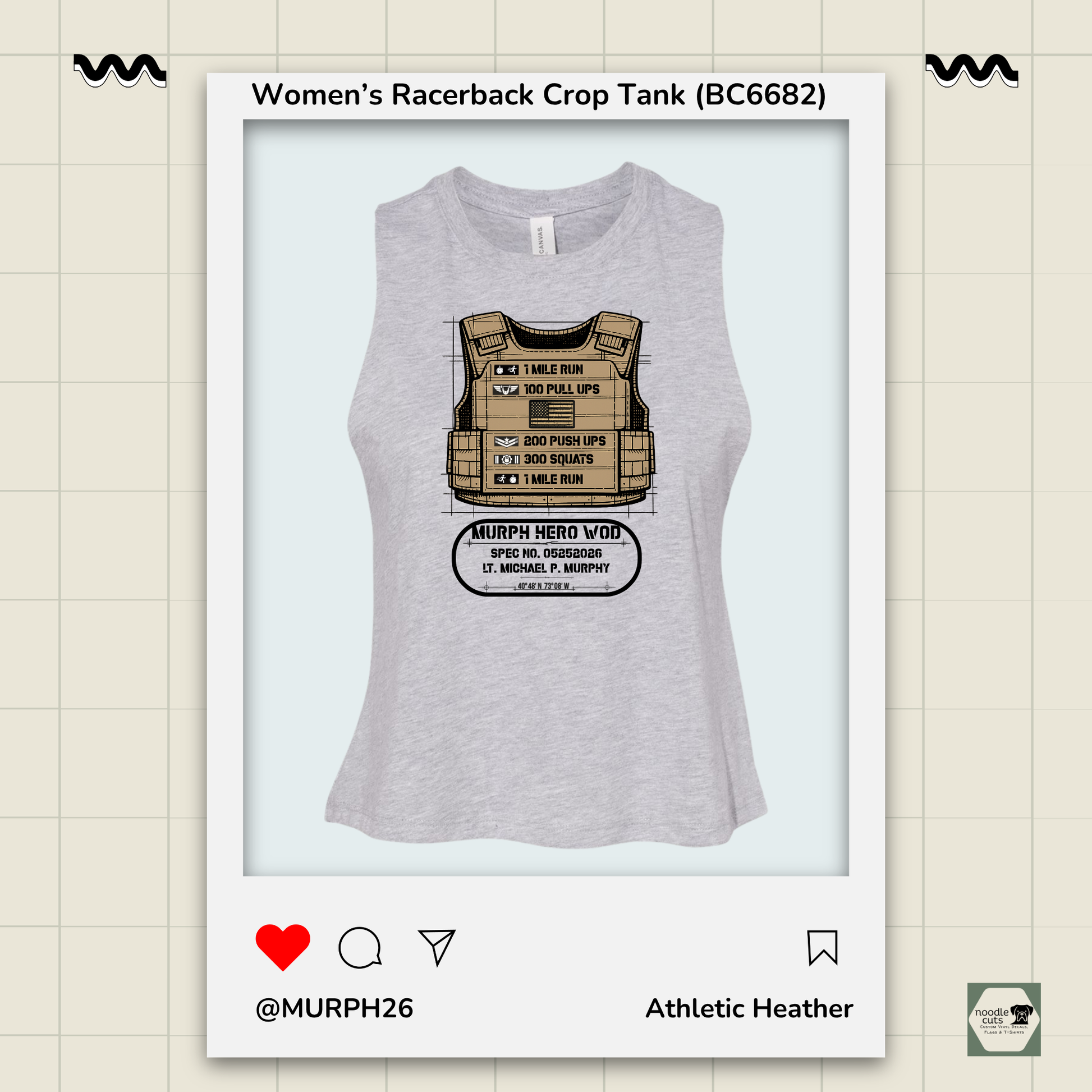 Athletic Heather Bella Canvas 6682 flowy tank featuring Murph 2026 Vest tribute design front graphic