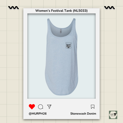 Murph 2026 Vest design front view on stonewash denim Next Level 5033 festival performance tank featuring military tribute badge artwork