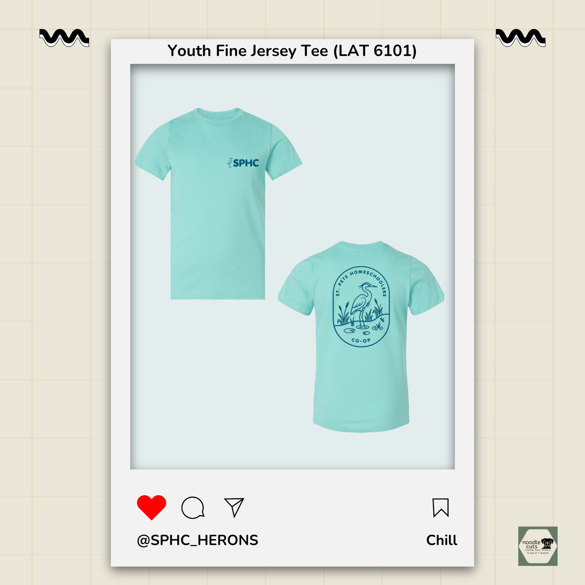SPHC Herons youth fine jersey tee in Chill with SPHC front logo and Herons back design