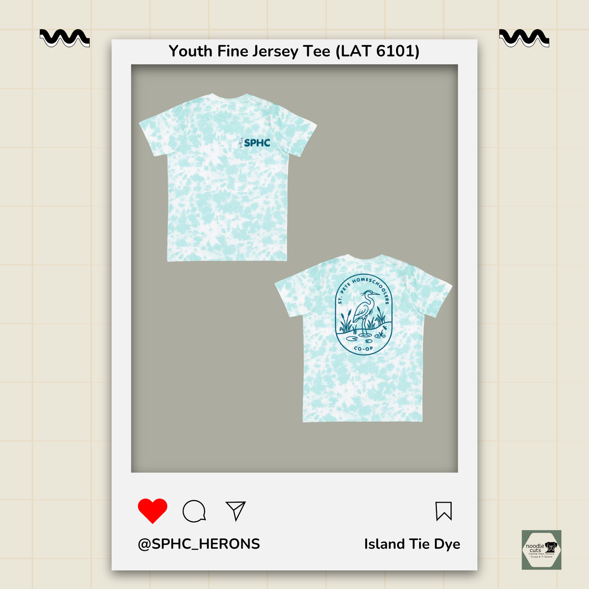 SPHC Herons youth fine jersey tee in Island Tie Dye with SPHC front logo and Herons back design