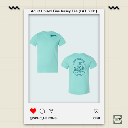 SPHC Herons adult fine jersey tee in Chill with SPHC front logo and Herons back design