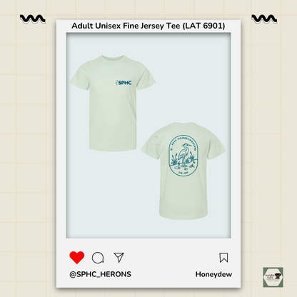 SPHC Herons adult fine jersey tee in Honeydew with SPHC front logo and Herons back design
