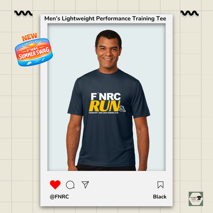 Mens FNRC Run Design Boston performance training tee in black and platinum athletic fit moisture-wicking Zorrel running shirt