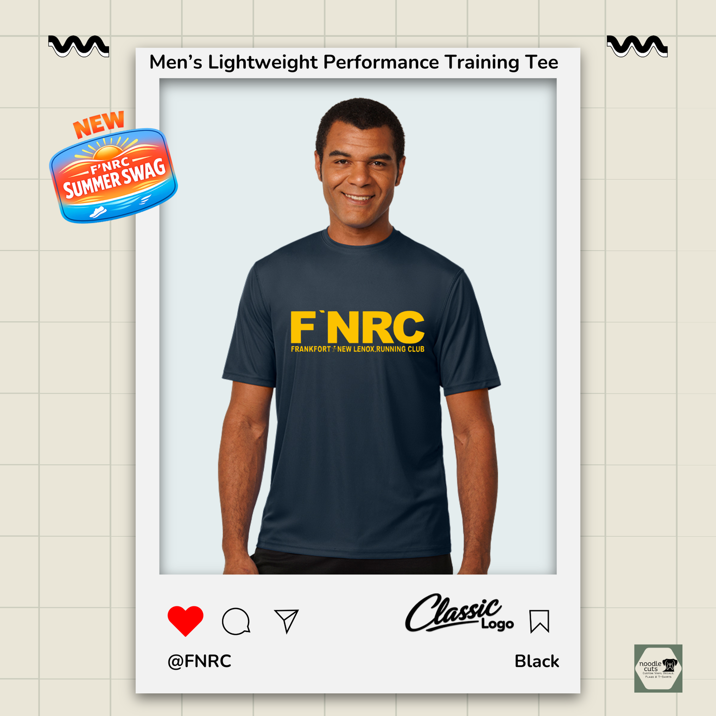 Mens FNRC Classic Logo Boston performance training tee in black gold and platinum athletic fit moisture-wicking Zorrel shirt