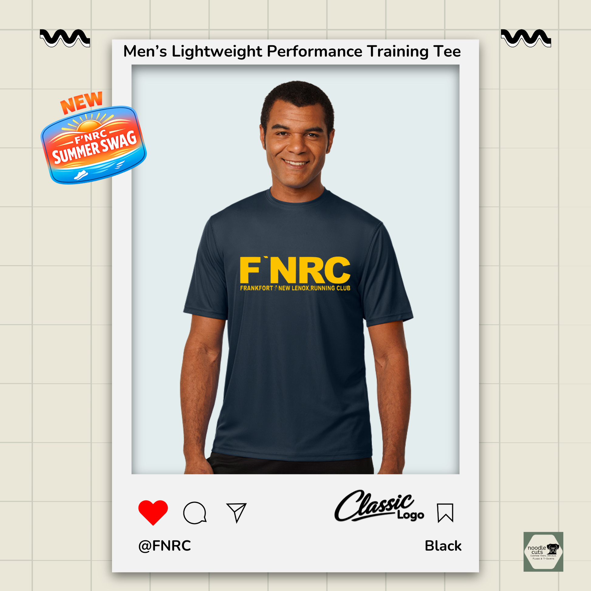 Mens FNRC Classic Logo Boston performance training tee in black gold and platinum athletic fit moisture-wicking Zorrel shirt