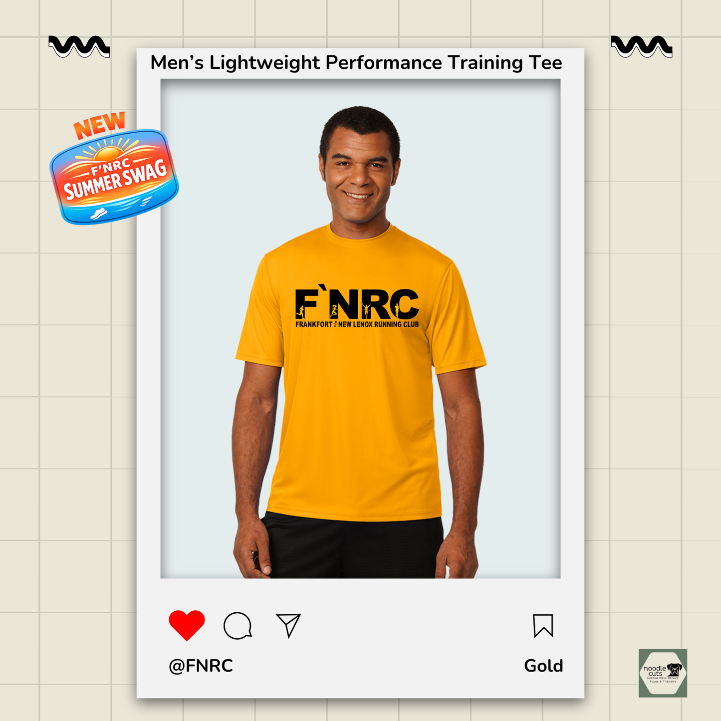Mens FNRC Signature Logo Boston performance training tee in black gold and platinum athletic fit moisture-wicking Zorrel shirt