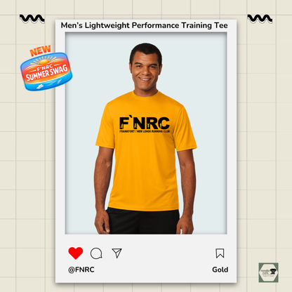 Mens FNRC Signature Logo Boston performance training tee in black gold and platinum athletic fit moisture-wicking Zorrel shirt