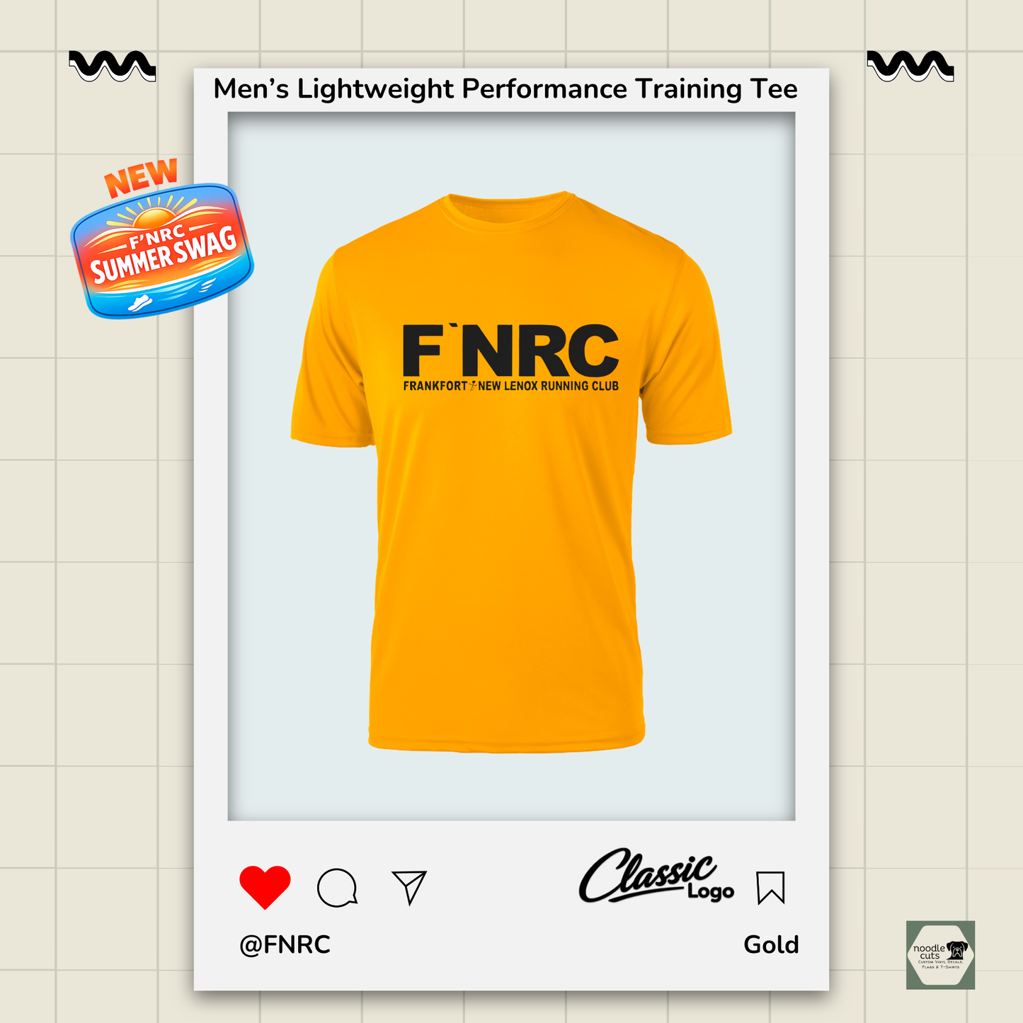 Mens FNRC Classic Logo Boston performance training tee in black gold and platinum athletic fit moisture-wicking Zorrel shirt