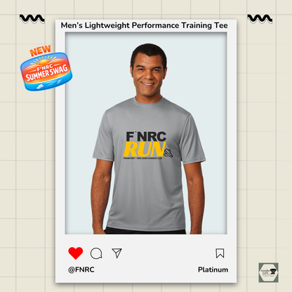 Mens FNRC Run Design Boston performance training tee in black and platinum athletic fit moisture-wicking Zorrel running shirt