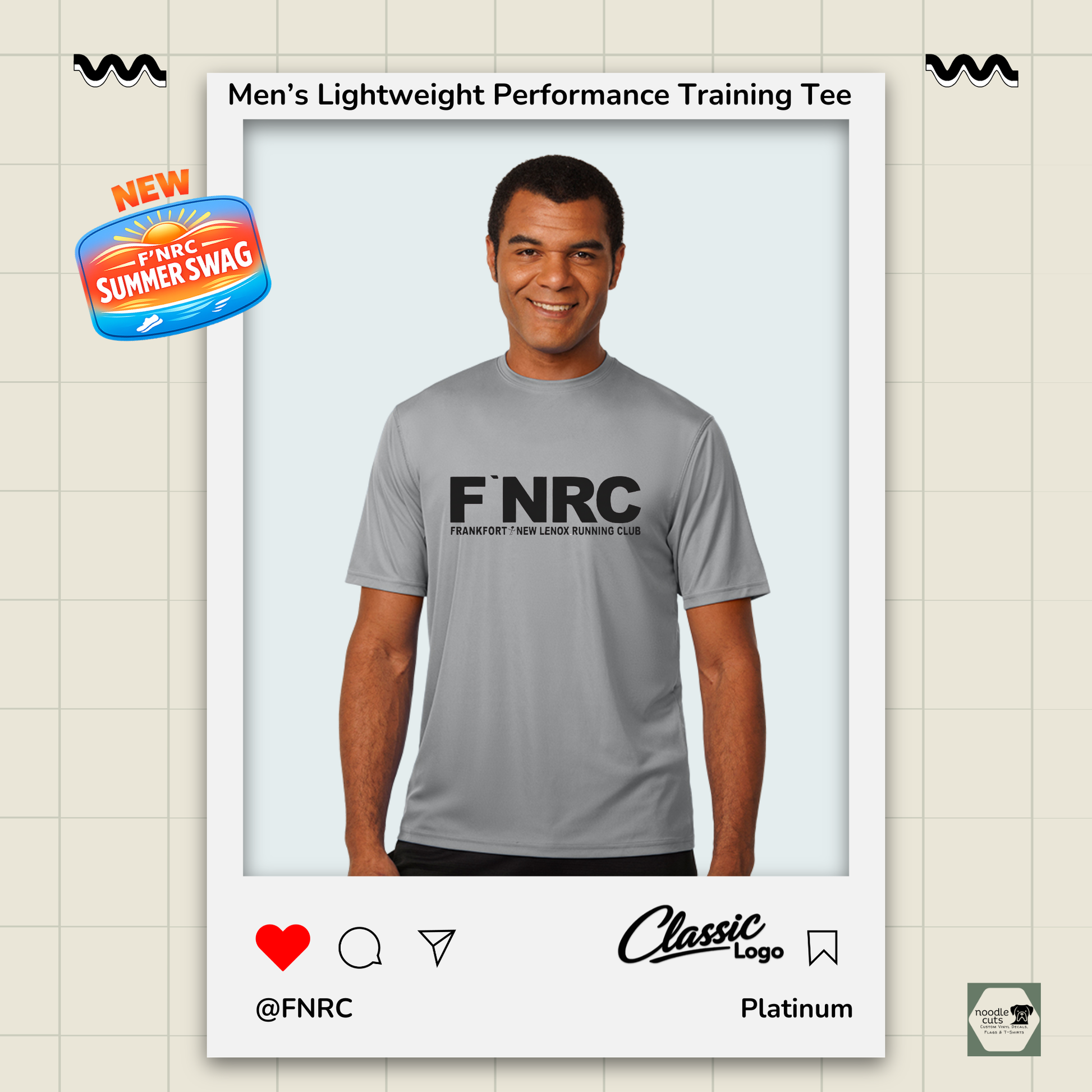 Mens FNRC Classic Logo Boston performance training tee in black gold and platinum athletic fit moisture-wicking Zorrel shirt