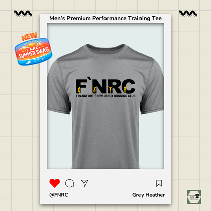 Mens FNRC Signature Logo Vegas II premium performance tee in Grey Heather featuring moisture-wicking Zorrel performance fabric