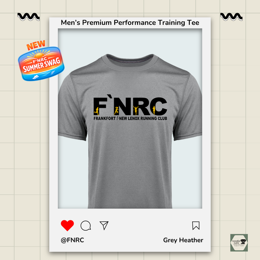 Mens FNRC Signature Logo Vegas II premium performance tee in Grey Heather featuring moisture-wicking Zorrel performance fabric