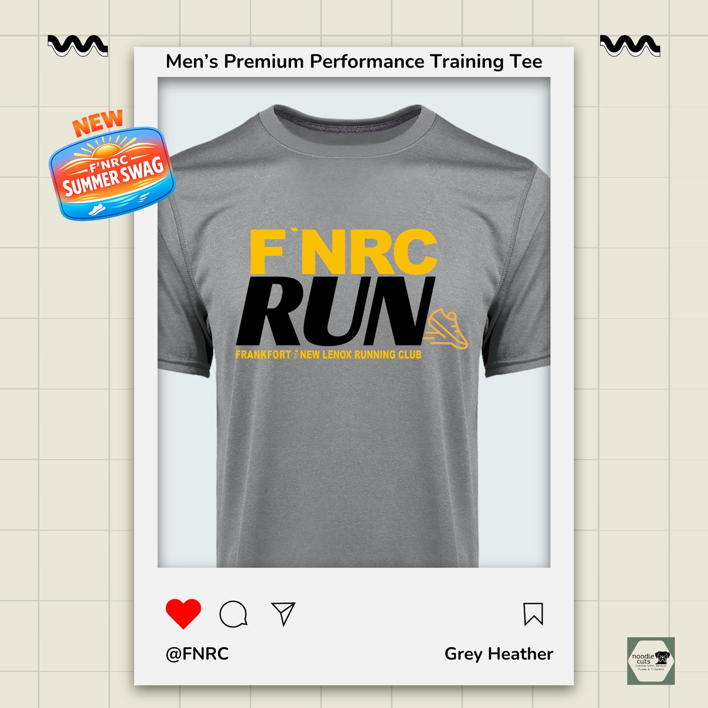Mens FNRC Run Design Vegas II premium performance tee in Grey Heather featuring moisture-wicking Zorrel performance fabric