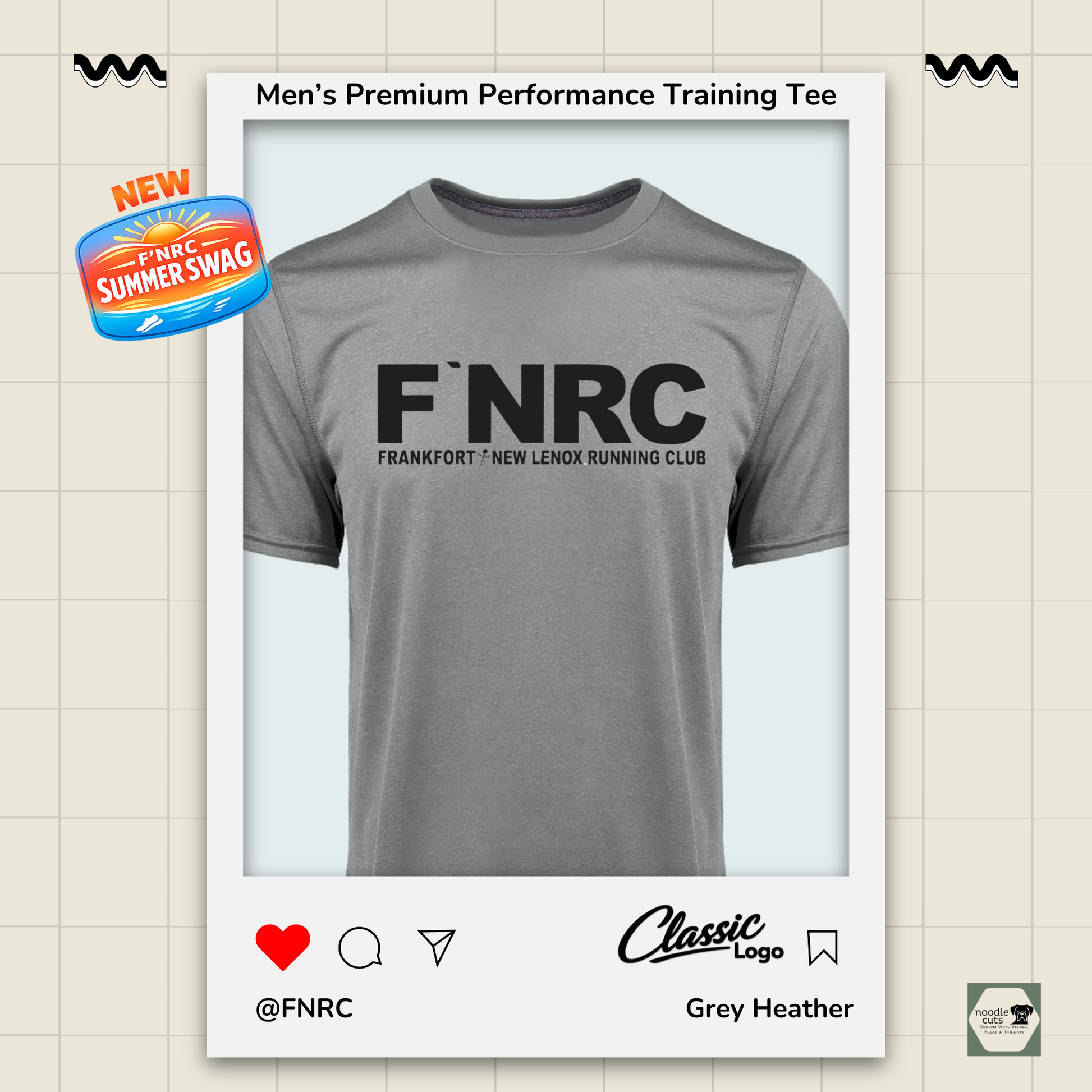 Mens FNRC Classic Logo Vegas II premium performance tee in Grey Heather featuring moisture-wicking Zorrel performance fabric