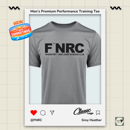 Mens FNRC Classic Logo Vegas II premium performance tee in Grey Heather featuring moisture-wicking Zorrel performance fabric