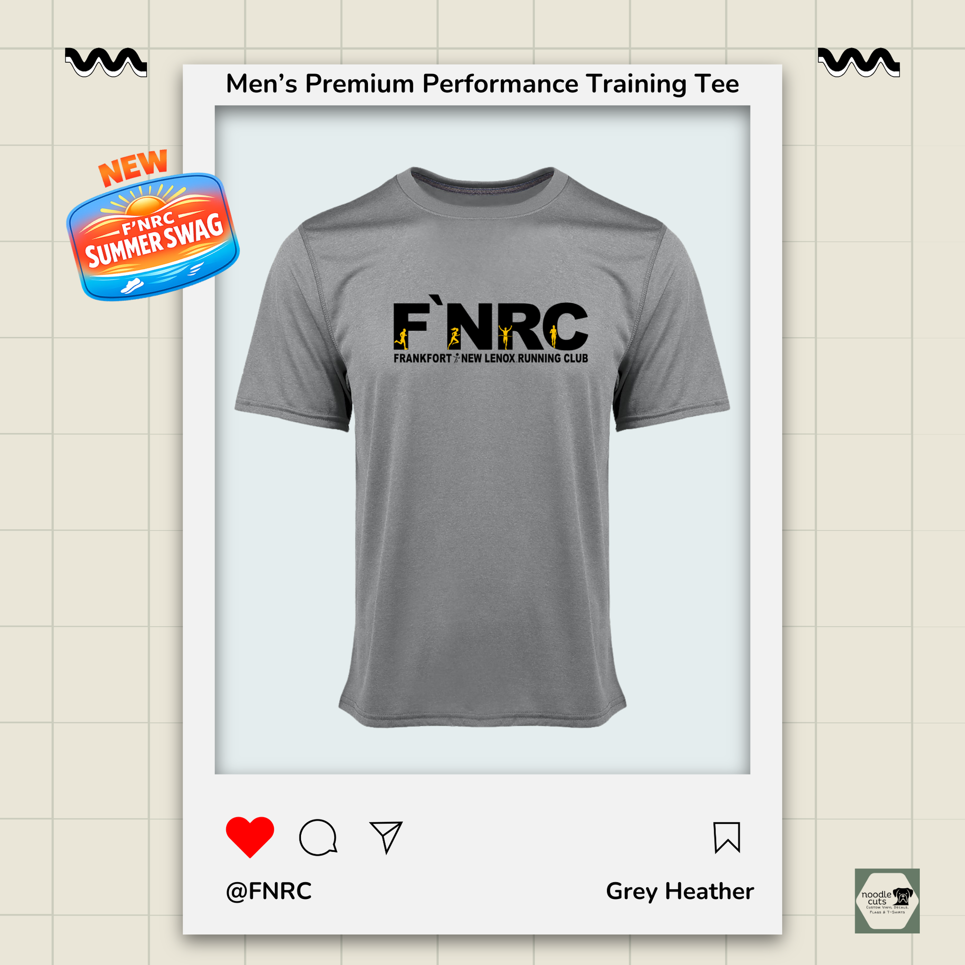 Mens FNRC Signature Logo Vegas II premium performance tee in Grey Heather featuring moisture-wicking Zorrel performance fabric