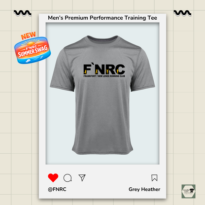 Mens FNRC Signature Logo Vegas II premium performance tee in Grey Heather featuring moisture-wicking Zorrel performance fabric