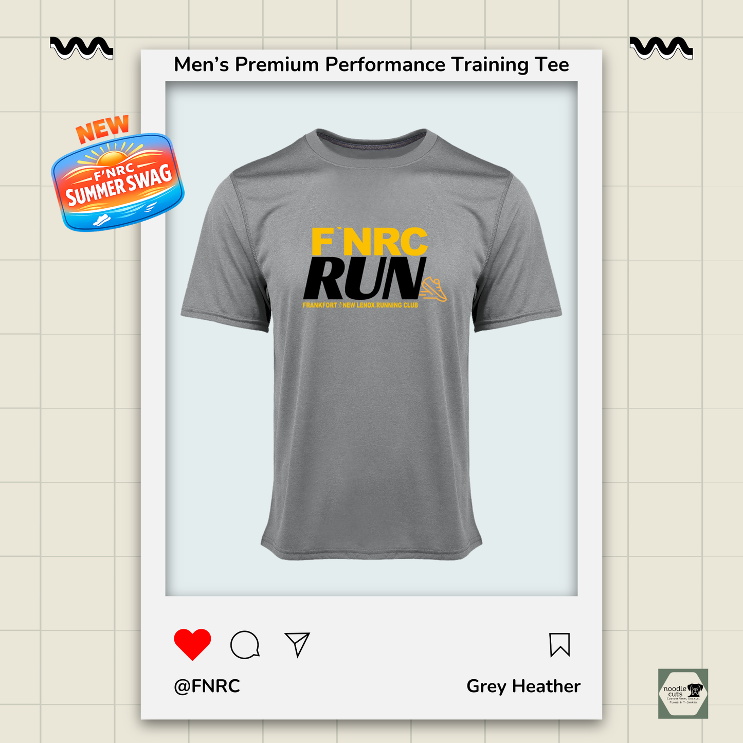 Mens FNRC Run Design Vegas II premium performance tee in Grey Heather featuring moisture-wicking Zorrel performance fabric