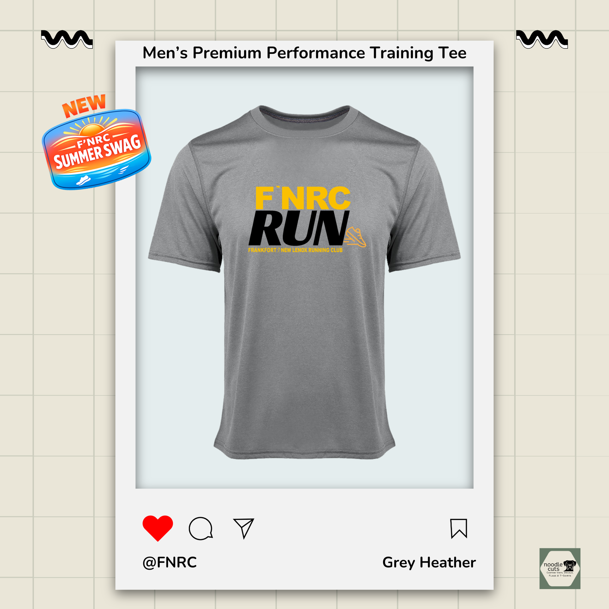 Mens FNRC Run Design Vegas II premium performance tee in Grey Heather featuring moisture-wicking Zorrel performance fabric
