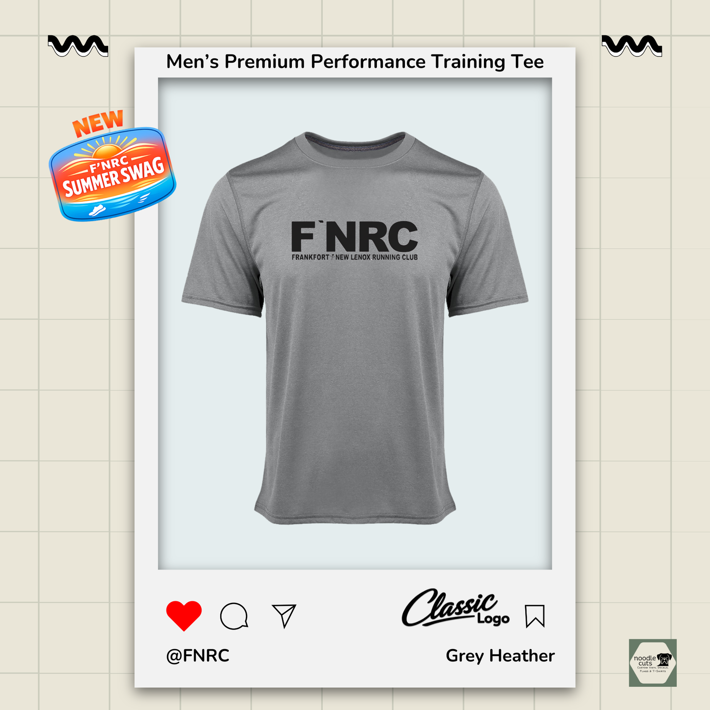 Mens FNRC Classic Logo Vegas II premium performance tee in Grey Heather featuring moisture-wicking Zorrel performance fabric