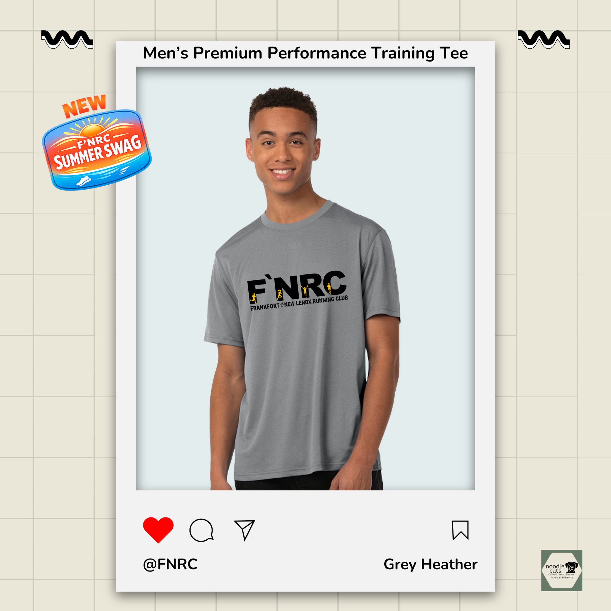 Mens FNRC Signature Logo Vegas II premium performance tee in Grey Heather featuring moisture-wicking Zorrel performance fabric