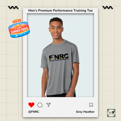 Mens FNRC Signature Logo Vegas II premium performance tee in Grey Heather featuring moisture-wicking Zorrel performance fabric