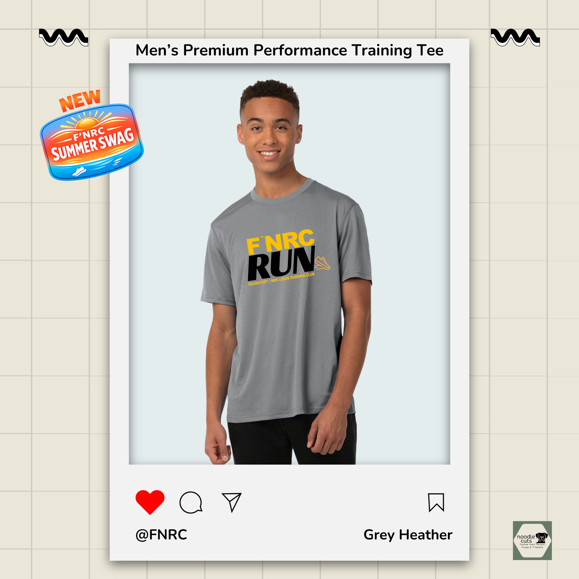 Mens FNRC Run Design Vegas II premium performance tee in Grey Heather featuring moisture-wicking Zorrel performance fabric