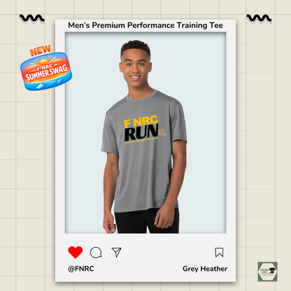Mens FNRC Run Design Vegas II premium performance tee in Grey Heather featuring moisture-wicking Zorrel performance fabric