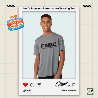 Mens FNRC Classic Logo Vegas II premium performance tee in Grey Heather featuring moisture-wicking Zorrel performance fabric