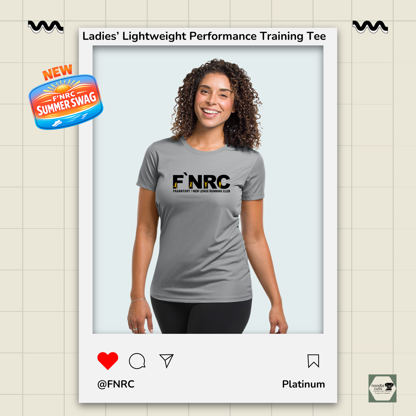 Ladies FNRC Signature logo Boston-W performance training tee in black gold and platinum women’s athletic fit moisture-wicking Zorrel shirt from Omni Apparatech.